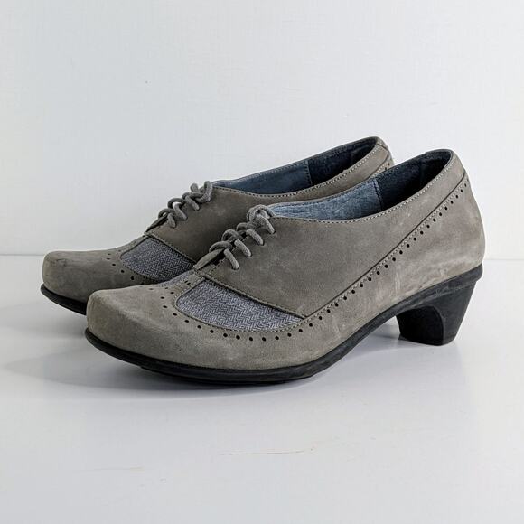 Naot Shoes EU 37 Gray Grey Oxford Low Heel Suede Lace Up Round Toe Comfort Retro - Picture 14 of 15